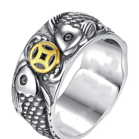 Fashion punk rings for men animal carp copper coins Retro Adjustable - Picture 3 of 8